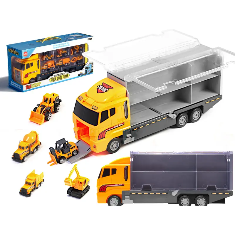 Transporter truck TIR launcher + kovové vozy stavební stroje
