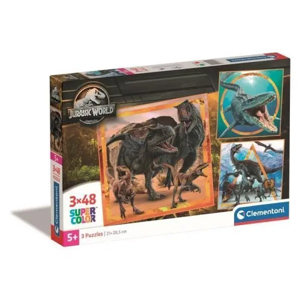Clementoni Puzzle 3x48 ks SuperColor čtverec Jurský svět 25314
