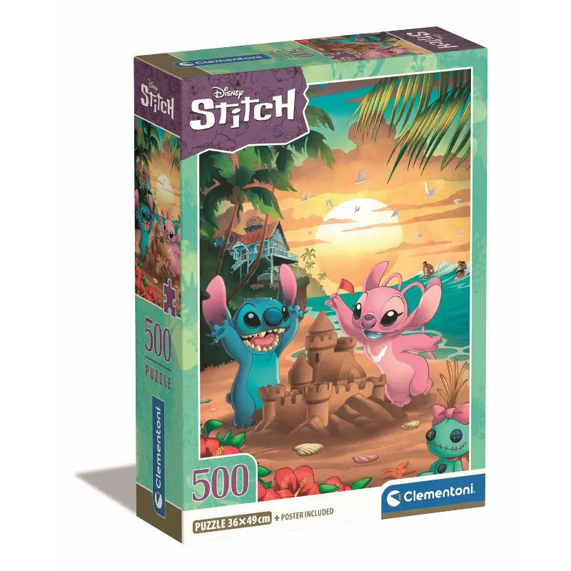 Clementoni puzzle 500 compact Stitch. Stitch i Angel na pláži