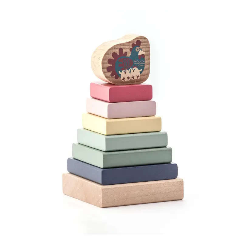 Cubika pastel barevná pyramida se slepičkou dřevěná skládačka 8 dílů