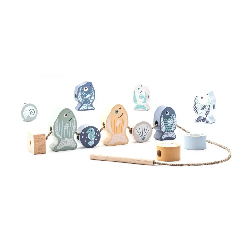Cubika pastel navlékací ryby a mořští živočichové navlékací set 13 dřevěných dílů a 8 předloh