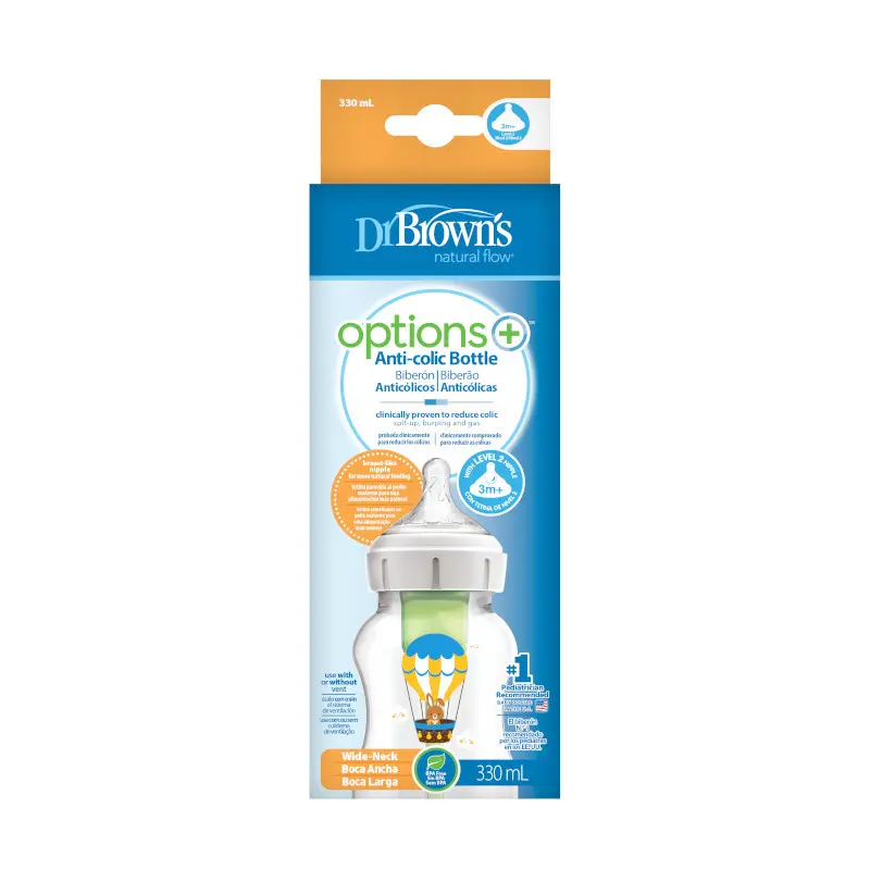 Dr. Brown´s Dr.Browns WB111002 Láhev se širokým hrdlem 330ml OPTIONS + savička +3M, dekor. Králík s balónky
