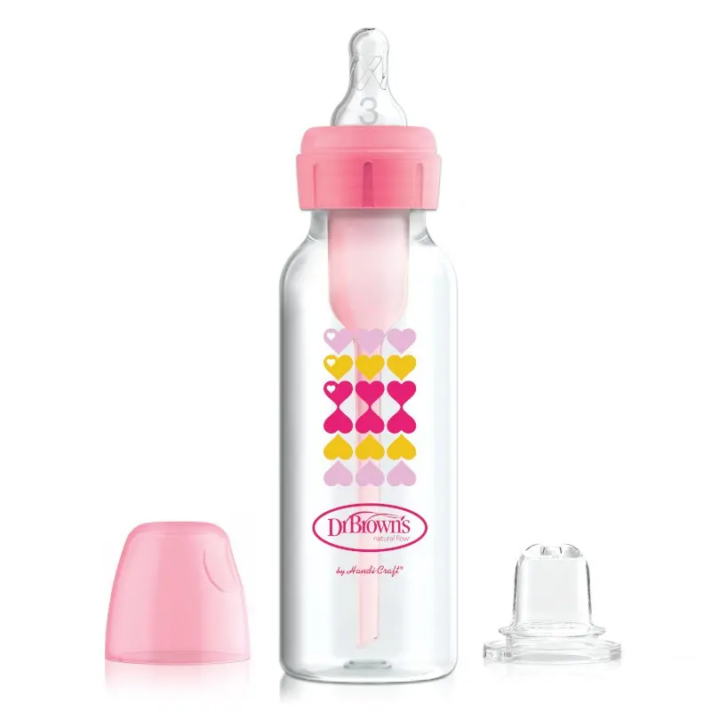 Dr. Brown´s Dr.Browns 250ml kojenecká lahvička se zdobením, dudlíkem 6+ růžová