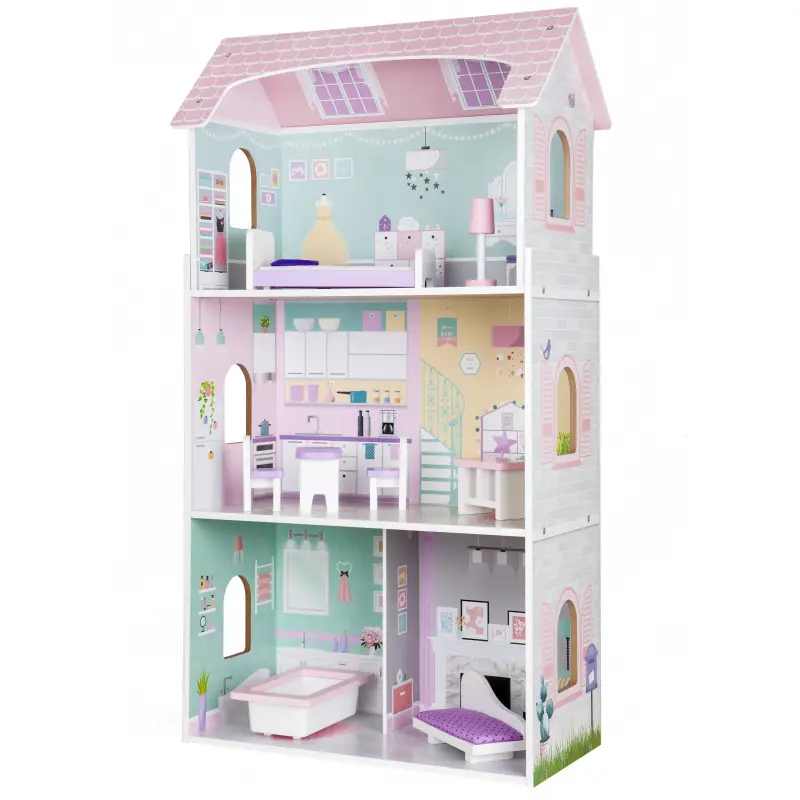 Dřevěný domeček pro panenky + nábytek High Berry rezidence ECOTOYS