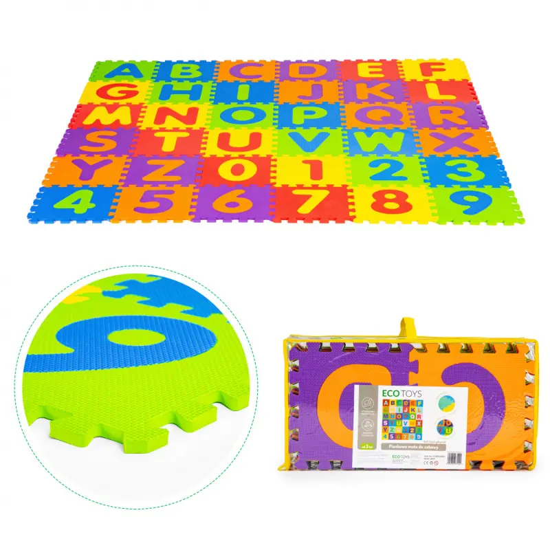 Velká pěnová podložka EVA pro děti písmena čísla 178x178 cm 36 dílů Ecotoys