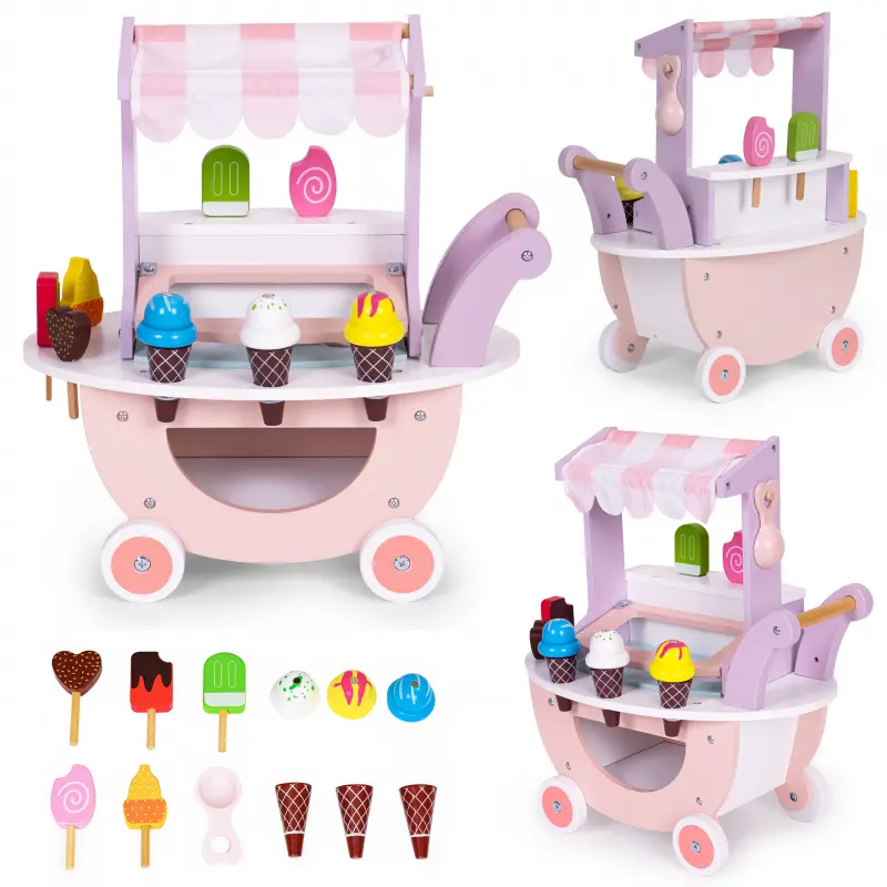 Dřevěný vozík Zmrzlinový obchod Ecotoys růžový
