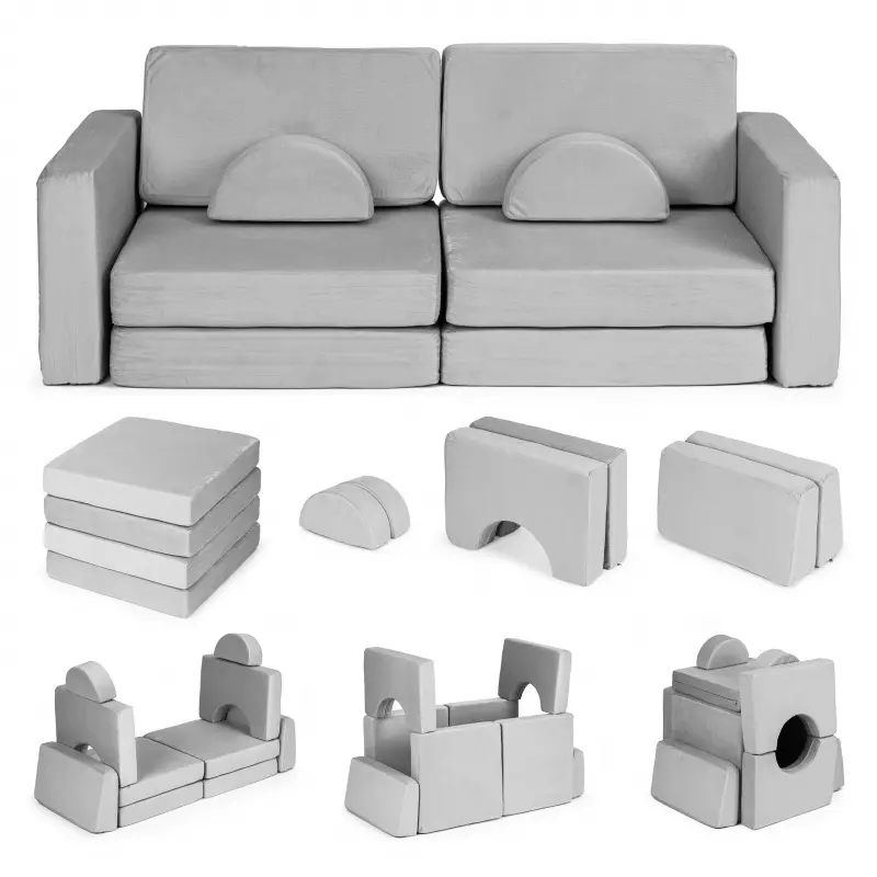 Sofa skládací modulová pro děti velká 2-osobová DIY 10 měkkých polštářů - šedá ECOTOYS