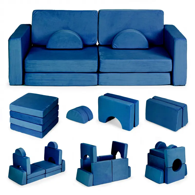 Sofa skládací modulová pro děti velká 2-osobová DIY 10 měkkých polštářů - modrá Ecotoys