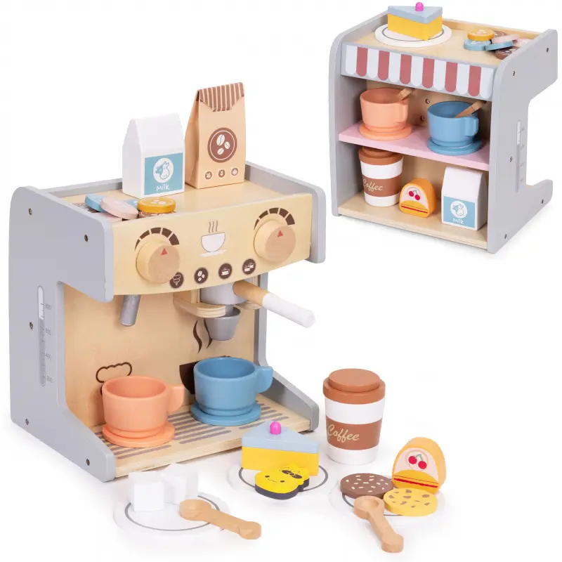 Dřevěný kávovar pro děti 2v1 obchod baristický set 26 doplňků