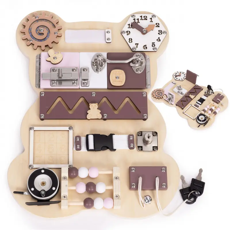 ECOTOYS Dřevěná multifunkční tabule BEAR hnědá