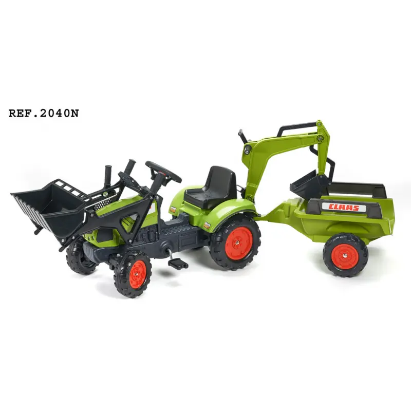 Falk Traktor šlapací Claas Arion 410 s přední a zadní lžící s vlečkou