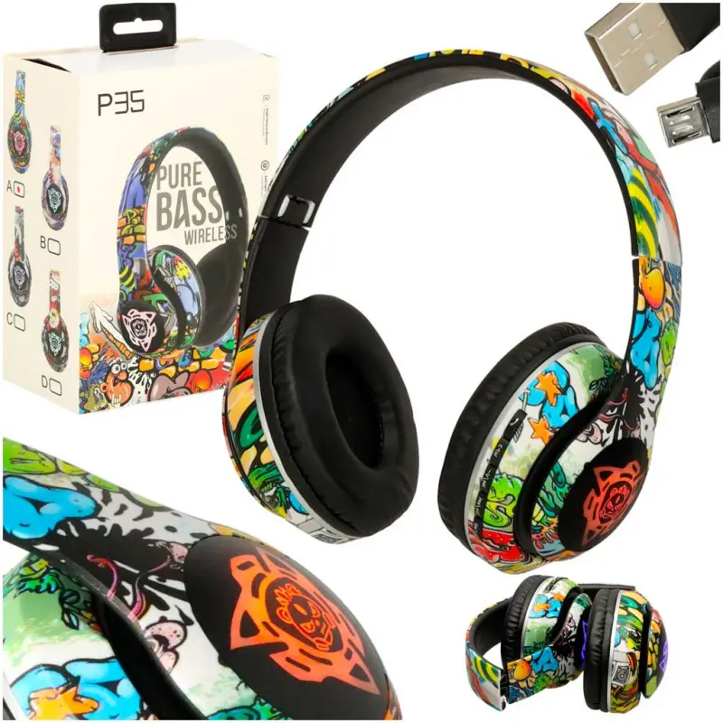 Sluchátka bezdrátová na uši P35 Bluetooth LED Gaming Sport