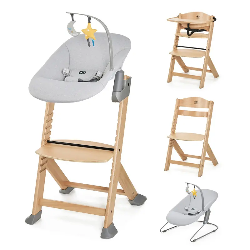 Kinderkraft Jídelní židlička na krmení ENOCK + houpací křeslo CALMEE GREY