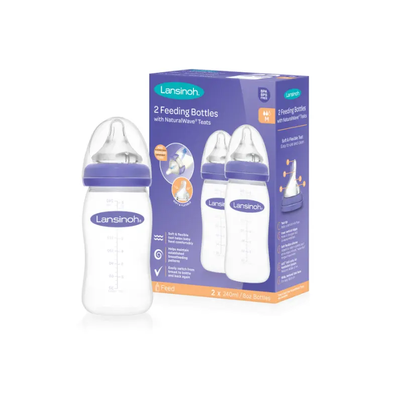 Lansinoh láhev na krmení 2x240 ml se savičkou Natural/Wave