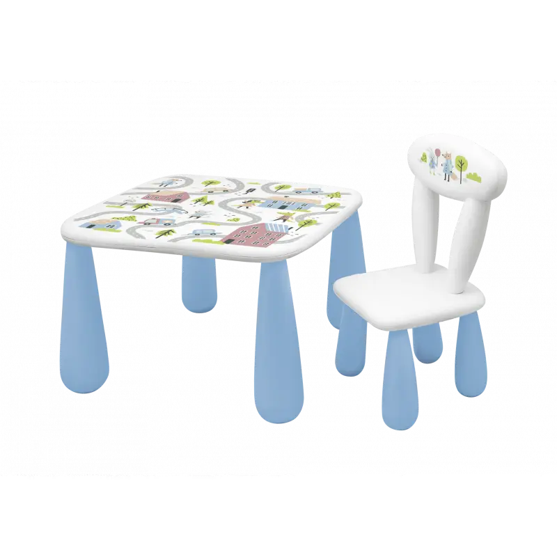 Maltex set Luna Town stolek pro děti + židlička bílý/modrý