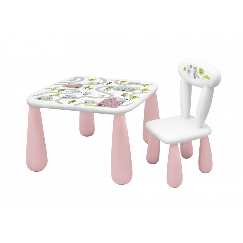 Maltex set Luna town stolek pro děti + židlička bílý/růžový