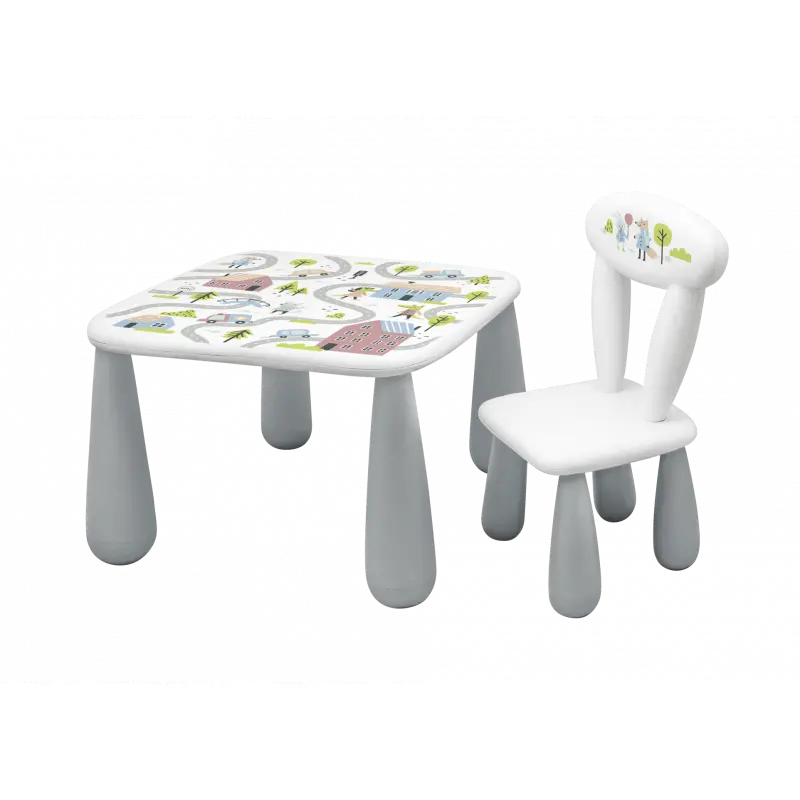 Maltex set Luna town stolek pro děti + židlička bílý/šedý