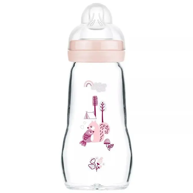 Mam Baby Skleněná lahev 260ml les růžová