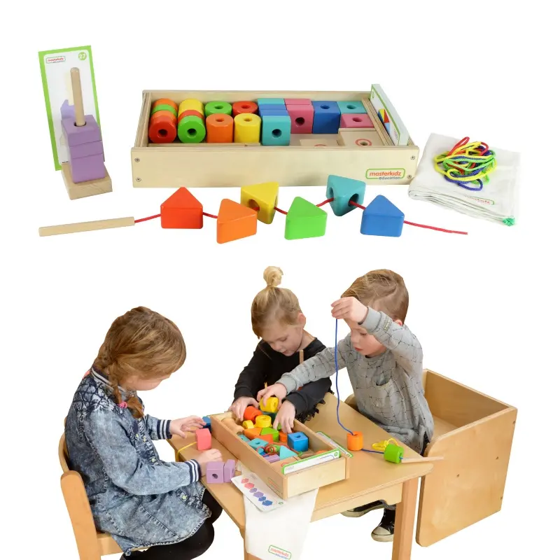 Masterkidz Velká dřevěná navlékací montessori hračka