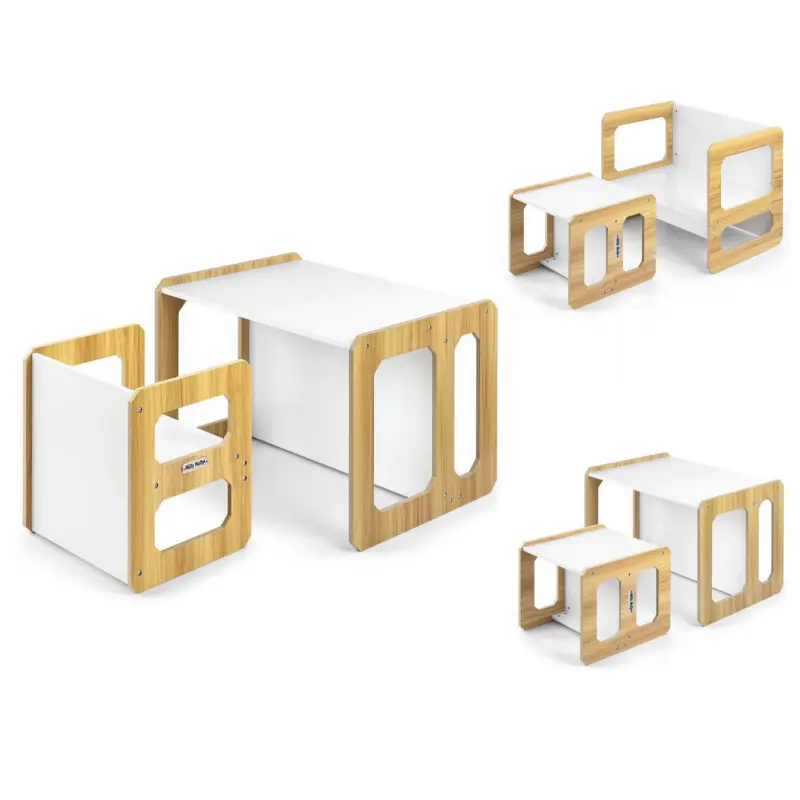 Milly Mally Dětská sada nábytku 3v1 STELLA | židlička, lavice a stolek v jednom | přírodní dřevo | od 3 let