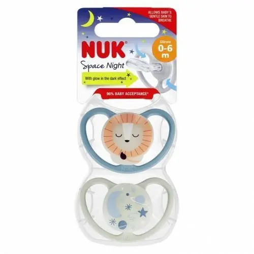 Nuk Silikonový dudlík Space Night 0-6 2ks 530188, 730578