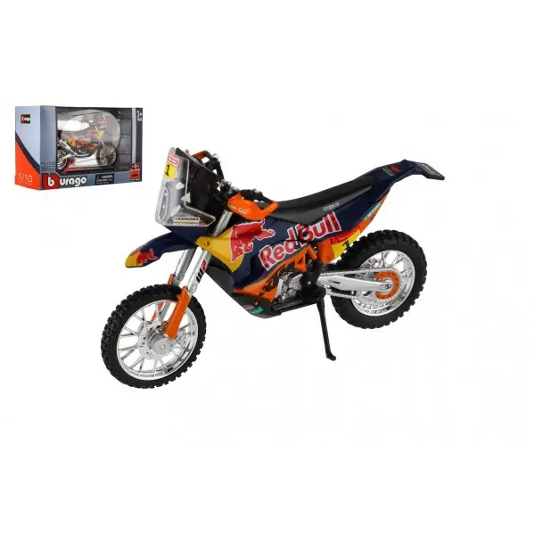 Motorka Bburago Red Bull KTM rally dakar 2019 kov plast 12cm na volný chod v krabičce 17x11cm