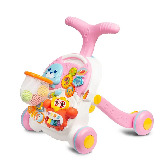 TOYZ Dětské interaktivní chodítko, stoleček s příslušenstvím 2v1, , růžové