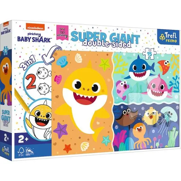 Trefl Oboustranné puzzle 15 ks SUPER GIANT 3v1 Baby Shark