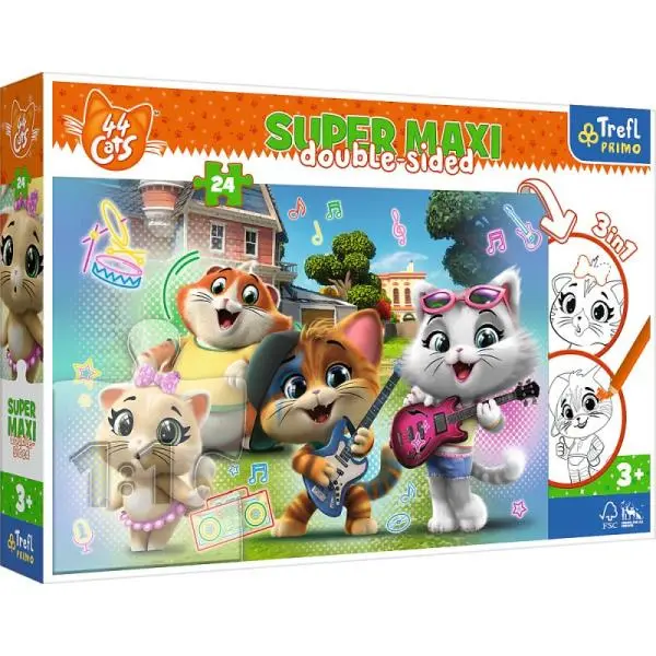 Trefl Oboustranné puzzle 24 ks SUPER MAXI 3v1 Radostné kočky Rainbow