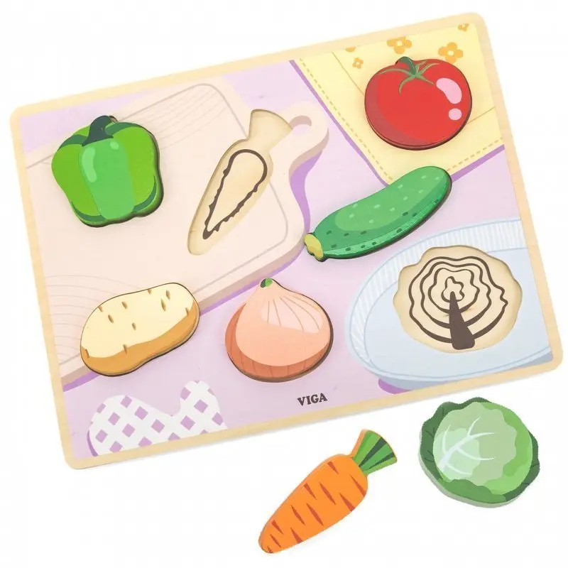 Viga Dřevěné puzzle Montessori zeleninové figurky 2v1