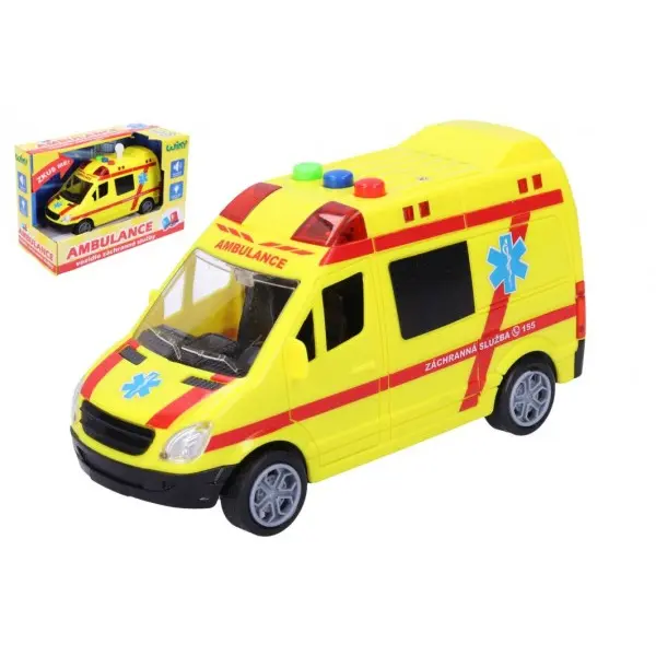 Auto ambulance záchranáři plast 14,5cm na baterie se světlem a zvukem