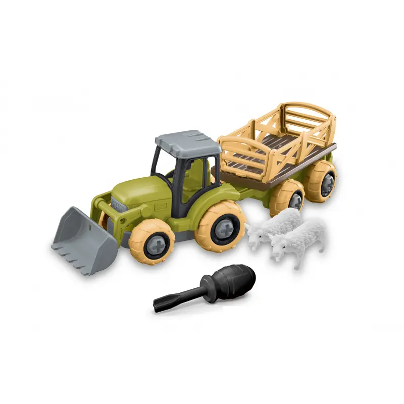 Traktor s přívěsem a zvířaty šroubovací