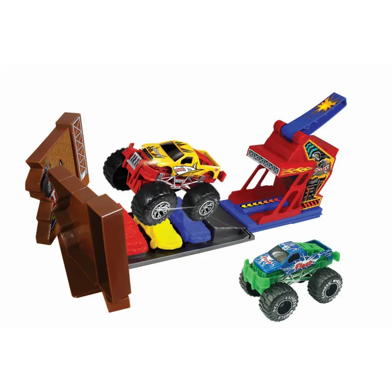 Auta monster truck kaskadérská dráha s 2 kovovými auty