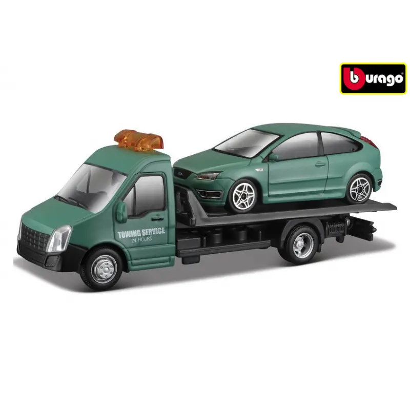 Bburago - STREET FIRE, Přepravní vozidlo Flatbed Transport + Ford Focus ST, 1:43