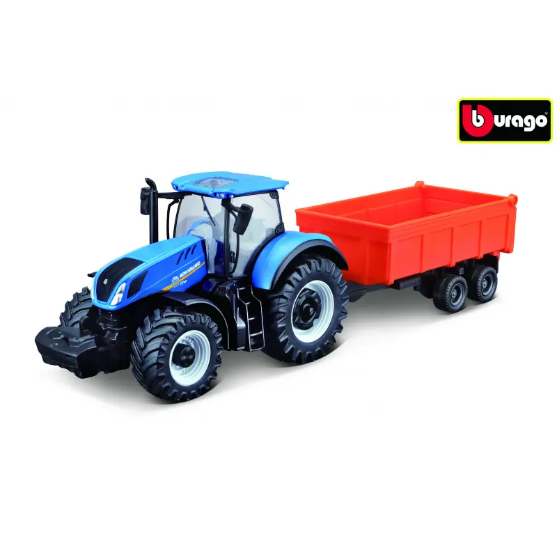 Bburago 10cm Farm Traktor na setrvačník s vlečkou New Holland T7.315 HD