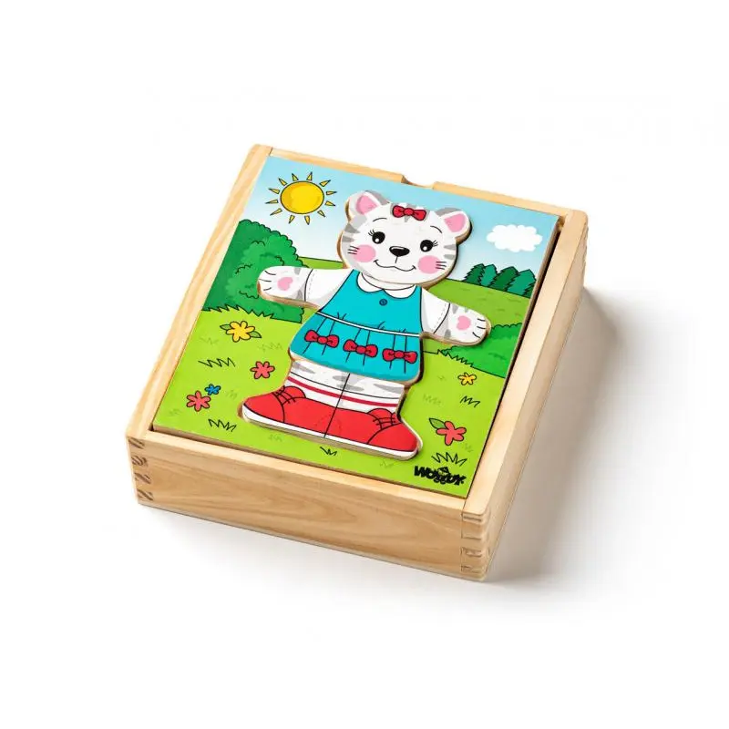 Puzzle oblékání - Šatní skříň kočička, 18ks (Woody)