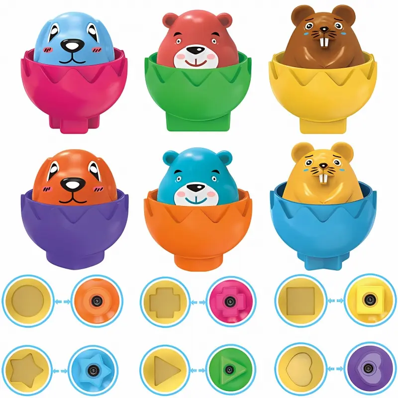 Woopie ukládanka sorter montessori dopasuj tvary veselé zvířátka vajíčka 6ks