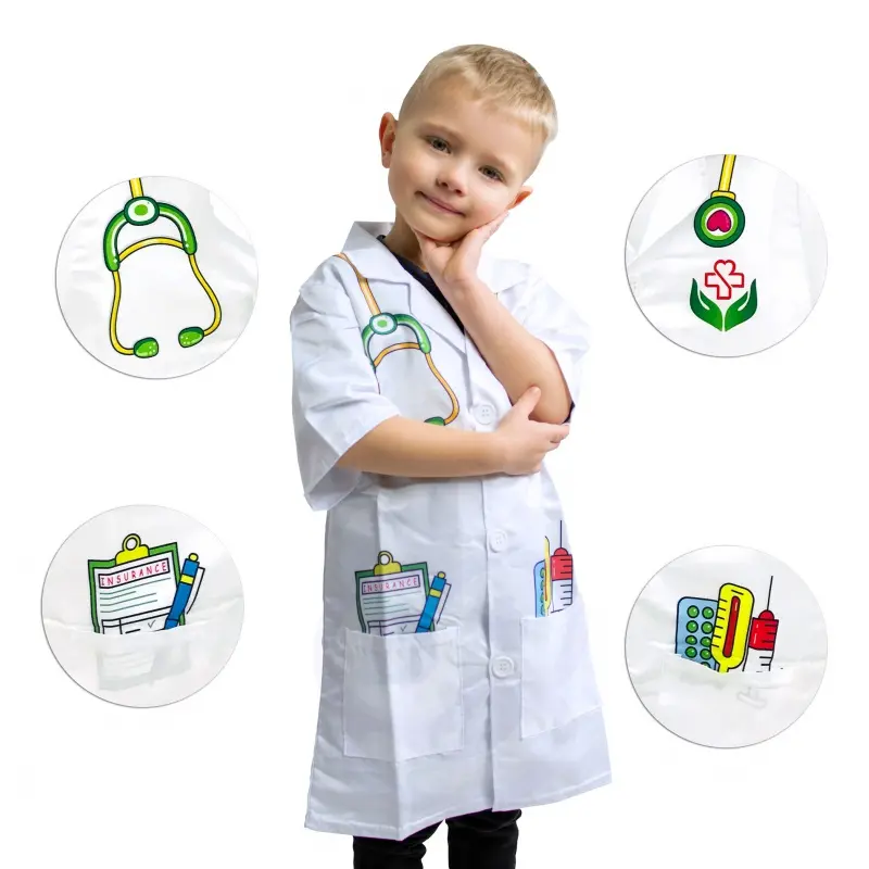 Woopie Kostým doktorský plášť pro děti do cca 120 cm | Hra na doktora s kapsami a doplňky