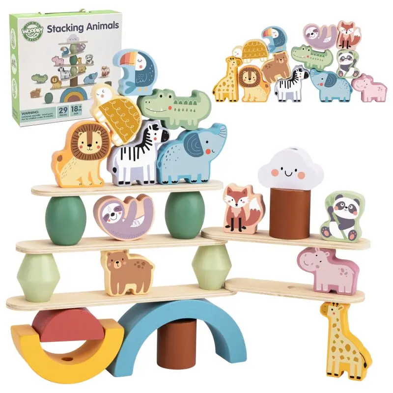 Woopie GREEN Wooden Animals Stack Puzzle FSC