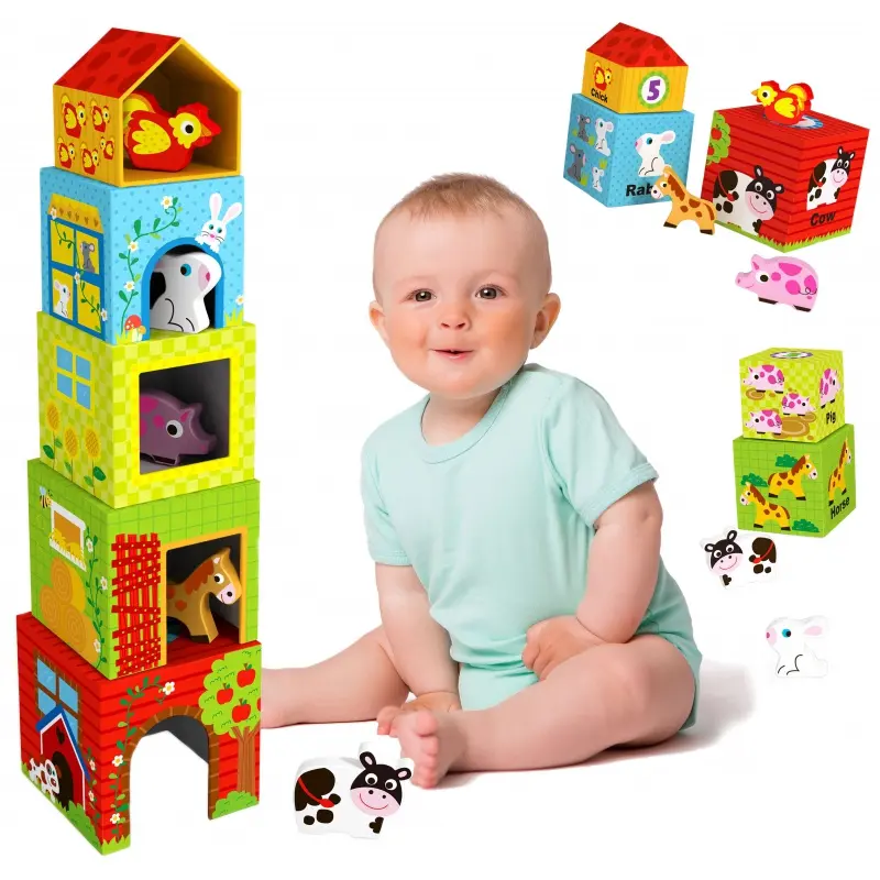 Woopie GREEN Puzzle Kostky Farma v krabicích + figurky 10 ks