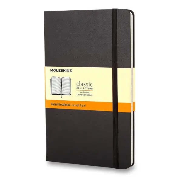 Moleskine - zápisník v tvrdých deskách - vel. L, 13 × 21 cm, linkovaný, černý