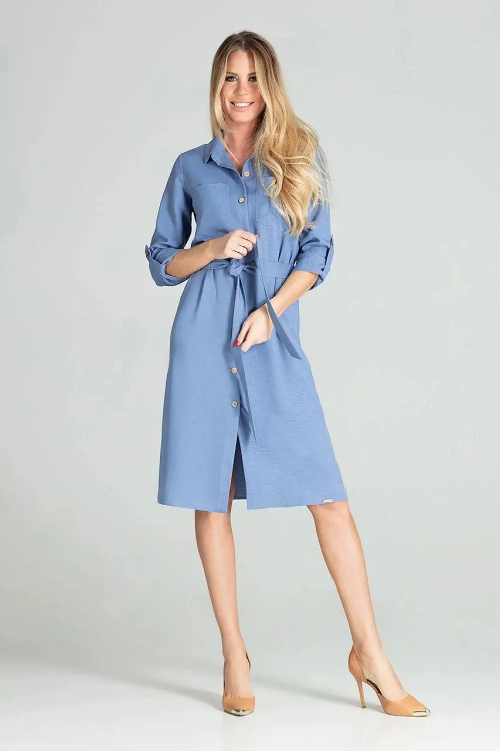 Dámské šaty M703 - Figl L-40 jeans-modrá