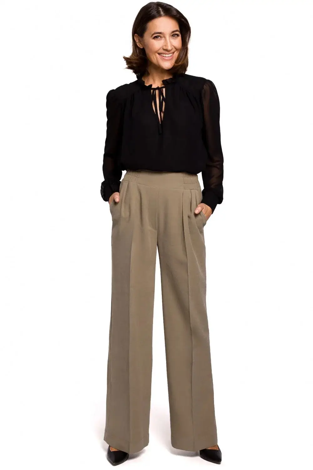 Dámské kalhoty S203 - Stylove khaki M-38