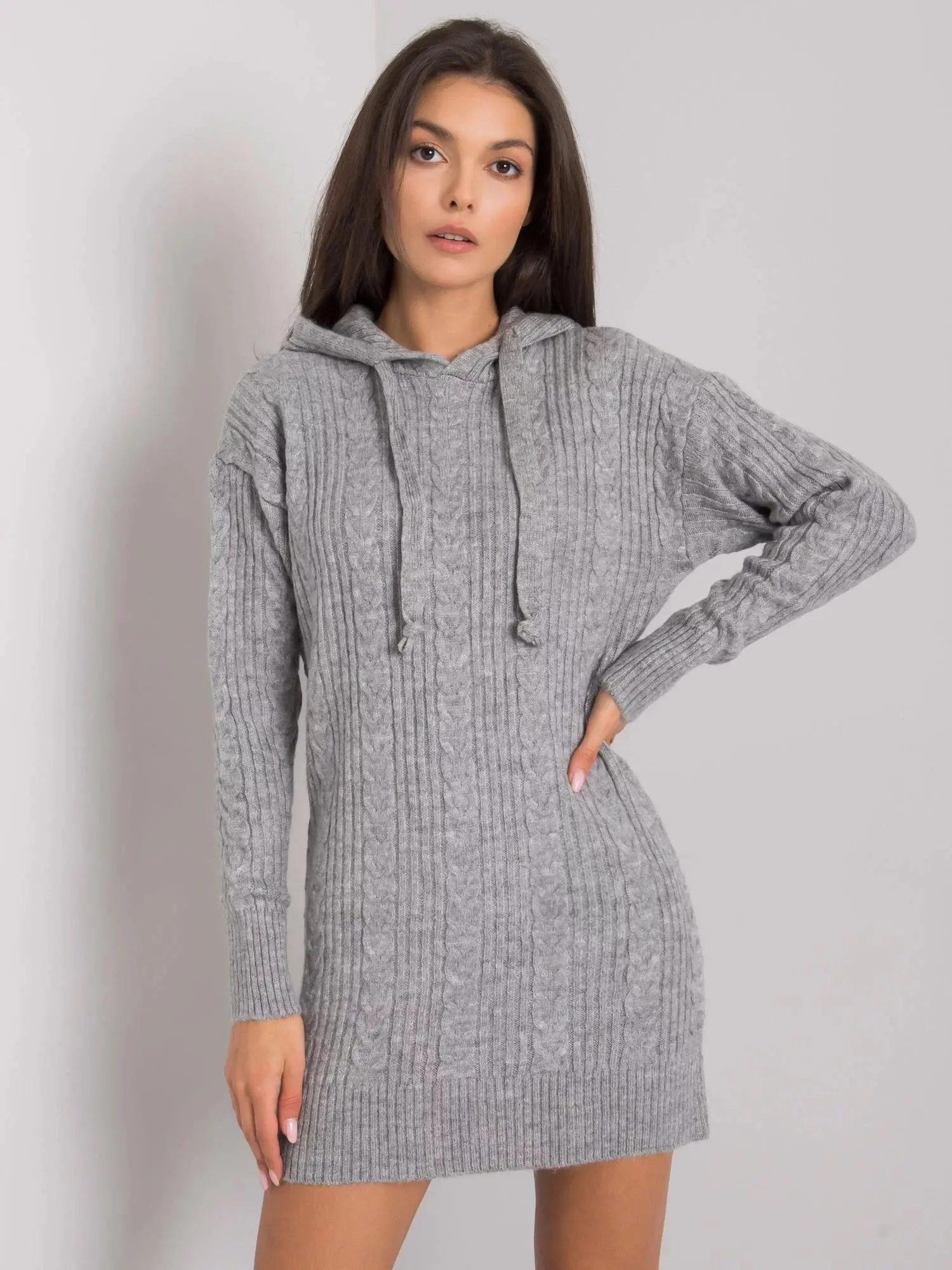 Dámské šaty s kapucí 7099 - RUE PARIS šedá one size