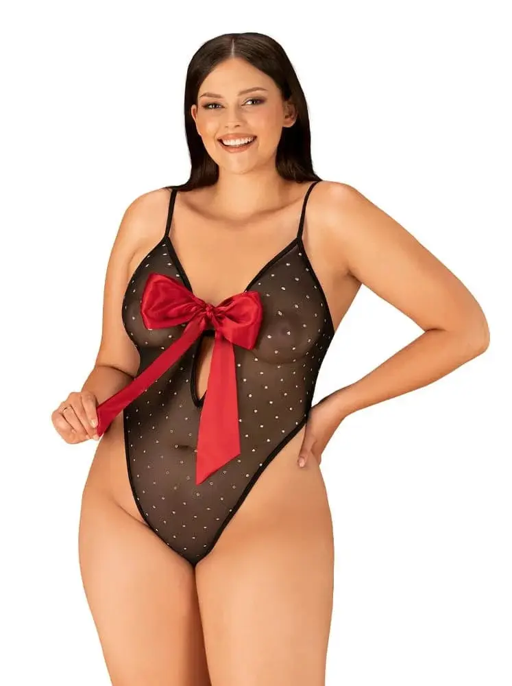 Elegantní body Tienesy teddy 2XL/3XL - Obsessive černá 2XL/3XL