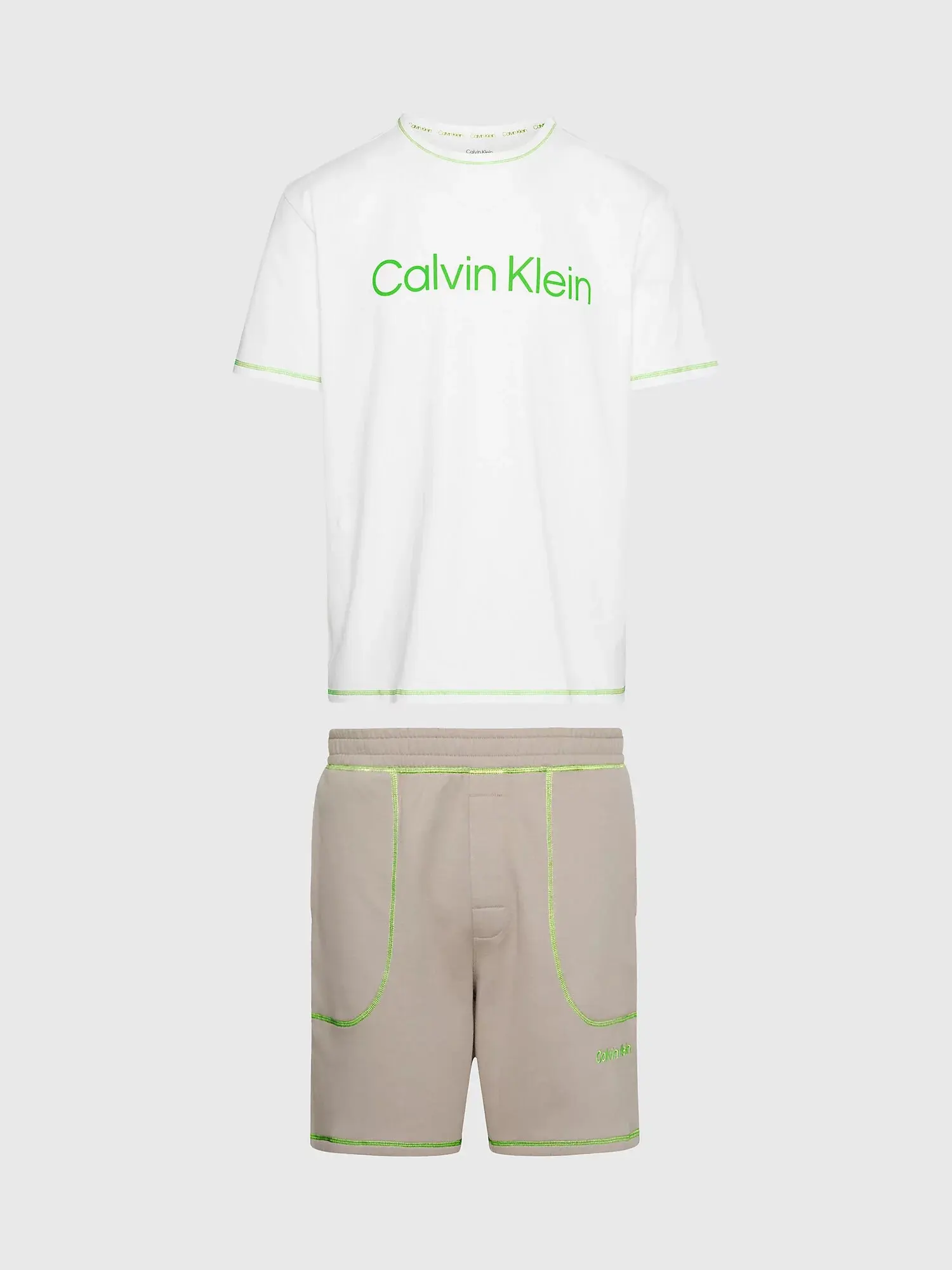 Pánské pyžamo NM2471E bílo/béžové - Calvin Klein L