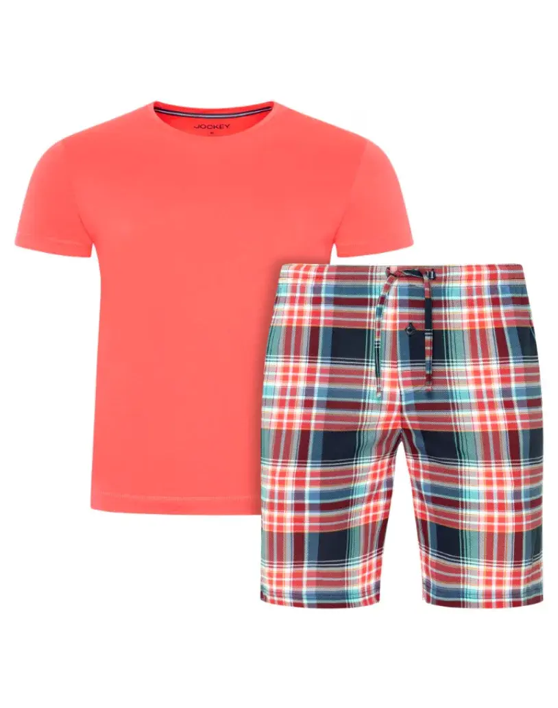 Pánské pyžamo 500001 378 korálové s kárem - Jockey 2XL
