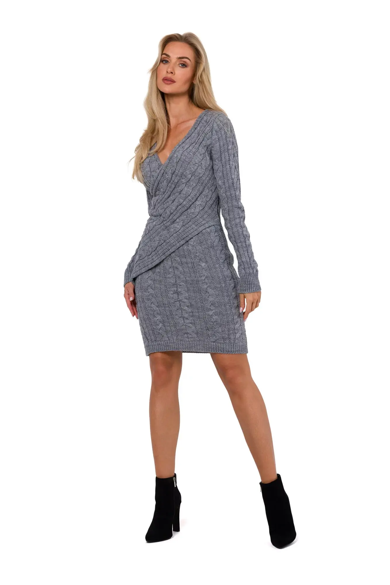 Dámské pletené šaty M773 šedé - Moe L/XL