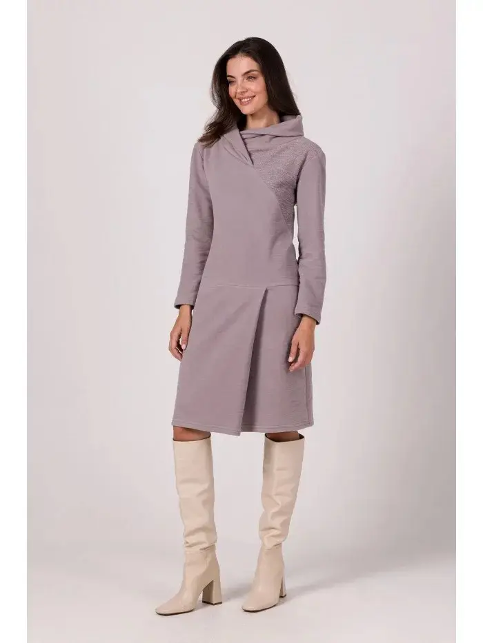 Midi šaty s vysokým límcem B270  šedé - BeWear XL