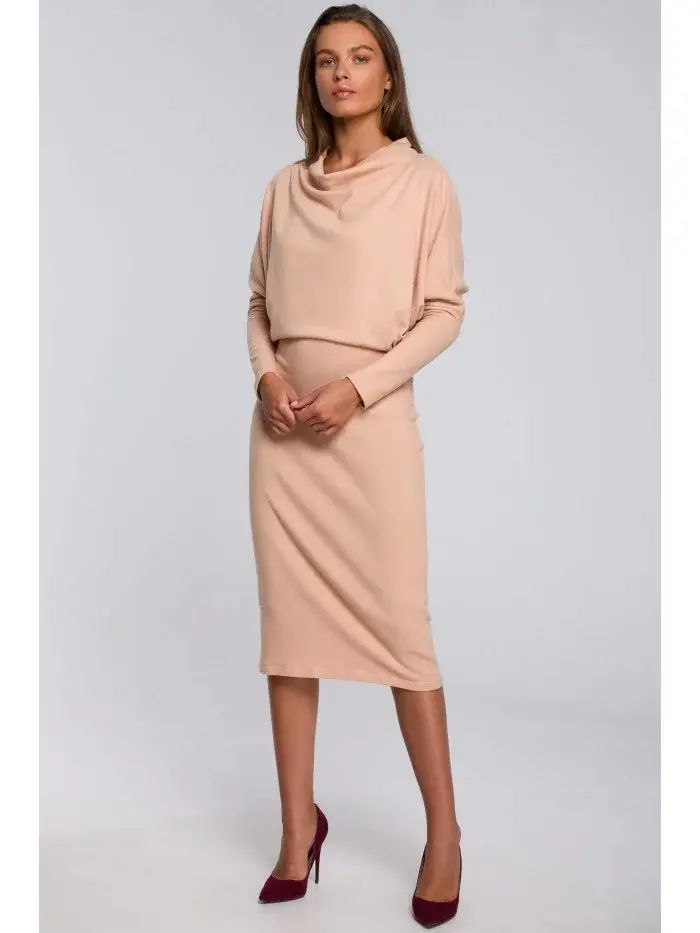 Dámské pletené šaty S245 Béžová - Stylove béžová S/M